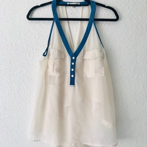 Denim and Cream Chiffon Halter